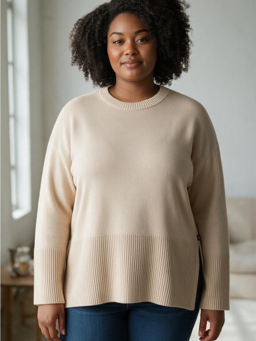 GAP Classic Crewneck Knit Chunky Oversize Sweater Cream SZ M EUC Minimalist Cozy